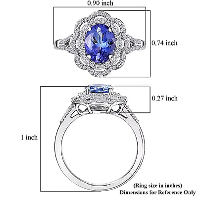 Premium Tanzanite and Luxuriant Lab Grown Diamond E-F VS 2.30 ctw Blue Crownfire Ring in 10K White Gold (Size 7.0)