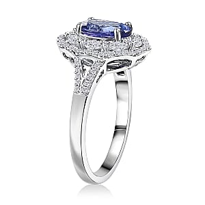 Premium Tanzanite and Luxuriant Lab Grown Diamond E-F VS 2.30 ctw Blue Crownfire Ring in 10K White Gold (Size 8.5)