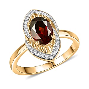 D'Joy Premium Red Zircon and White Zircon 2.10 ctw Ring in 18K Vermeil Yellow Gold Over Sterling Silver (Size 7.0)
