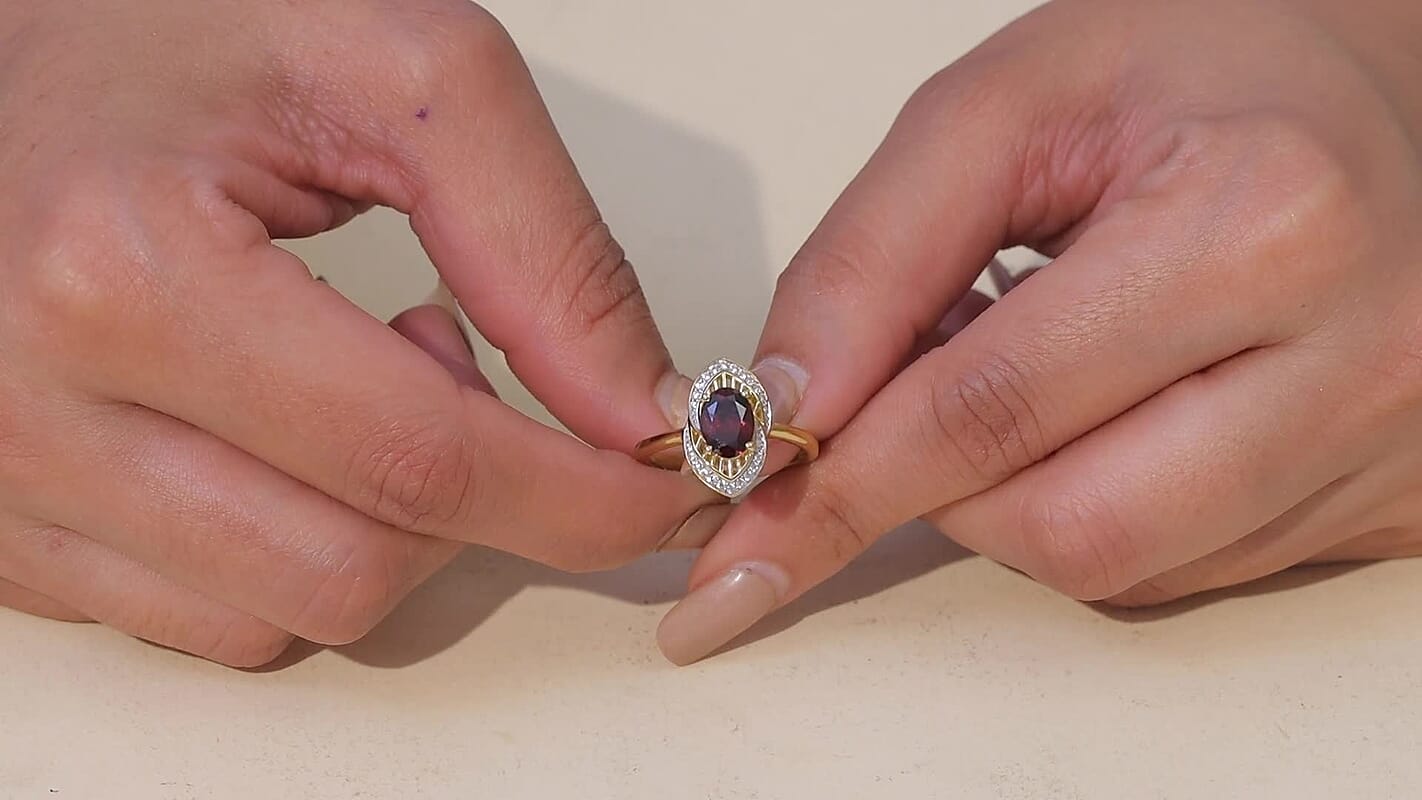 D'Joy Premium Red Zircon, White Zircon Ring in 18K Vermeil YG Over Sterling Silver (Size 7.0) 2.10 ctw