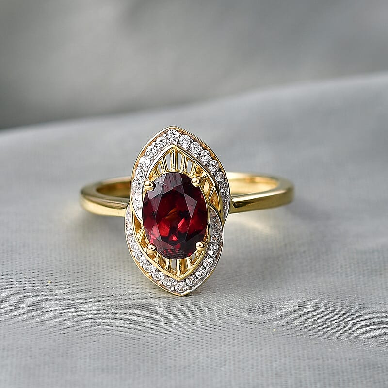 D'Joy Premium Red Zircon and White Zircon 2.30 ctw Ring in 18K Vermeil Yellow Gold Over Sterling Silver (Size 7.0)