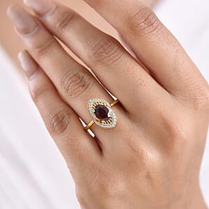 D'Joy Premium Red Zircon and White Zircon 2.10 ctw Ring in 18K Vermeil Yellow Gold Over Sterling Silver (Size 7.0)
