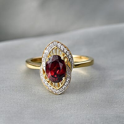 D'Joy Premium Red Zircon and White Zircon 2.30 ctw Ring in 18K Vermeil Yellow Gold Over Sterling Silver (Size 8.0)