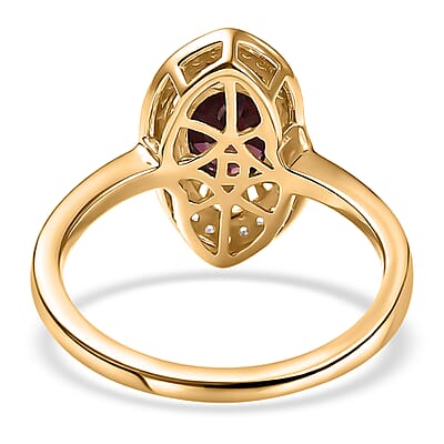 D'Joy Premium Red Zircon and White Zircon 2.30 ctw Ring in 18K Vermeil Yellow Gold Over Sterling Silver (Size 8.0)