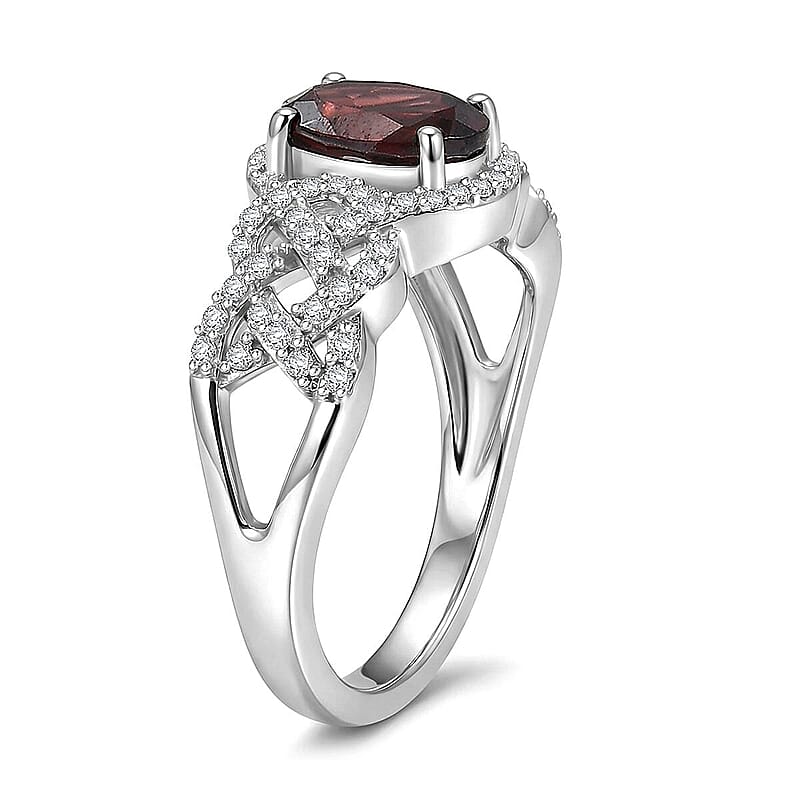 D'Joy Premium Red Zircon and Moissanite 2.50 ctw Ring in Rhodium Over Sterling Silver (Size 10.0)