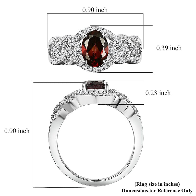 D'Joy Premium Red Zircon and Moissanite 2.50 ctw Ring in Rhodium Over Sterling Silver (Size 10.0)