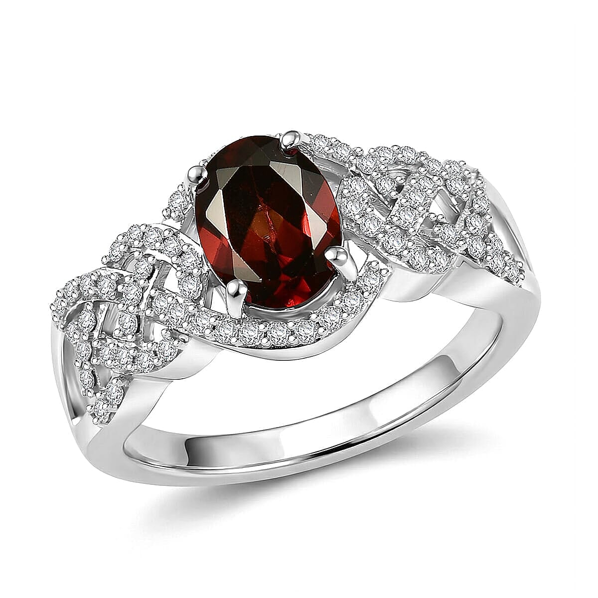 D'Joy Premium Red Zircon and Moissanite 2.50 ctw Ring in Rhodium Over Sterling Silver (Size 6.0)
