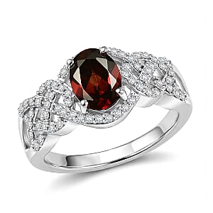D'Joy Premium Red Zircon, Moissanite Ring in Rhodium Over Sterling Silver (Size 6.0) 2.50 ctw