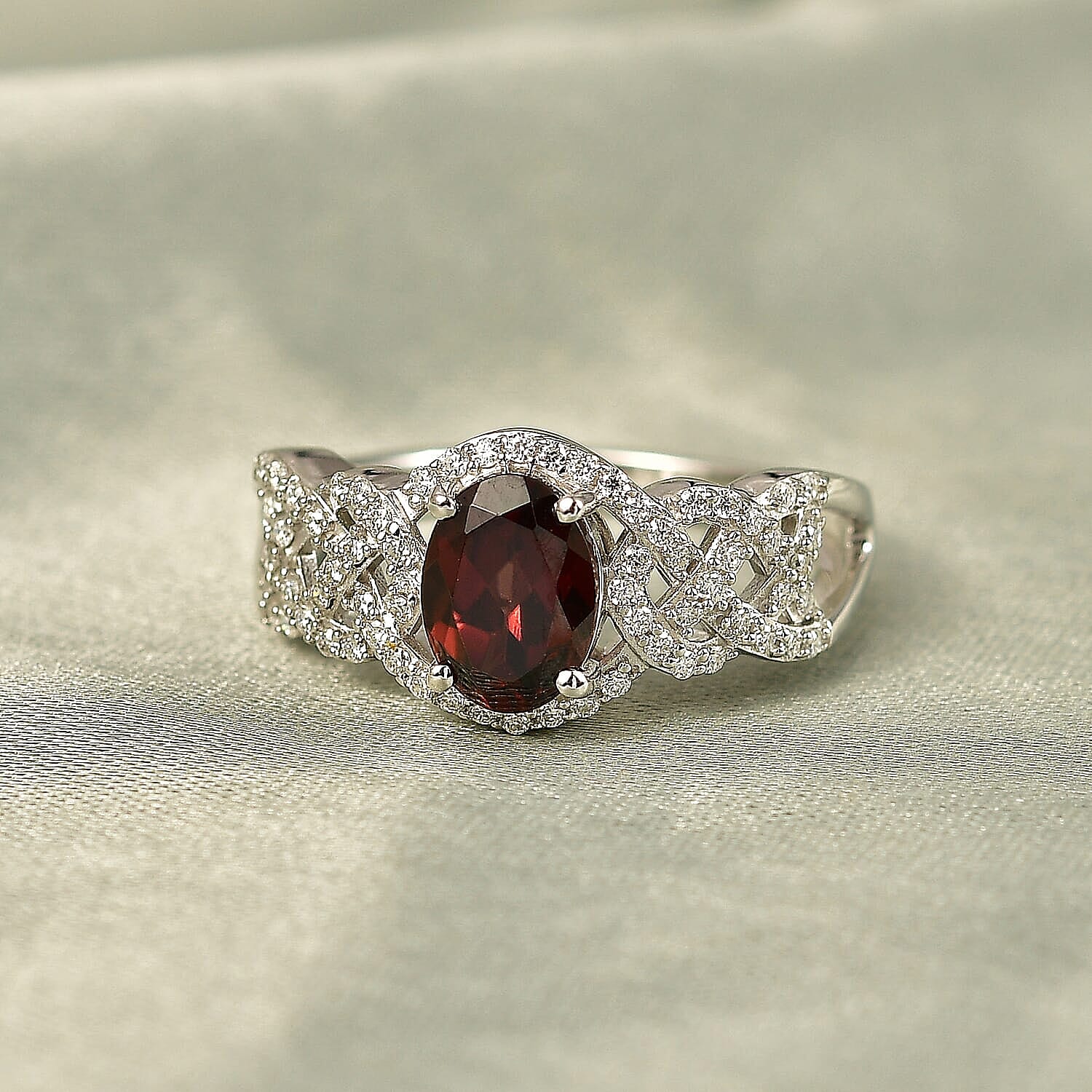 D'Joy Premium Red Zircon and Moissanite 2.50 ctw Ring in Rhodium Over Sterling Silver (Size 6.0)