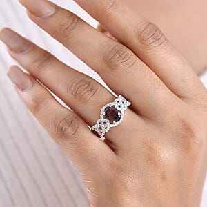 D'Joy Premium Red Zircon, Moissanite Ring in Rhodium Over Sterling Silver (Size 6.0) 2.50 ctw