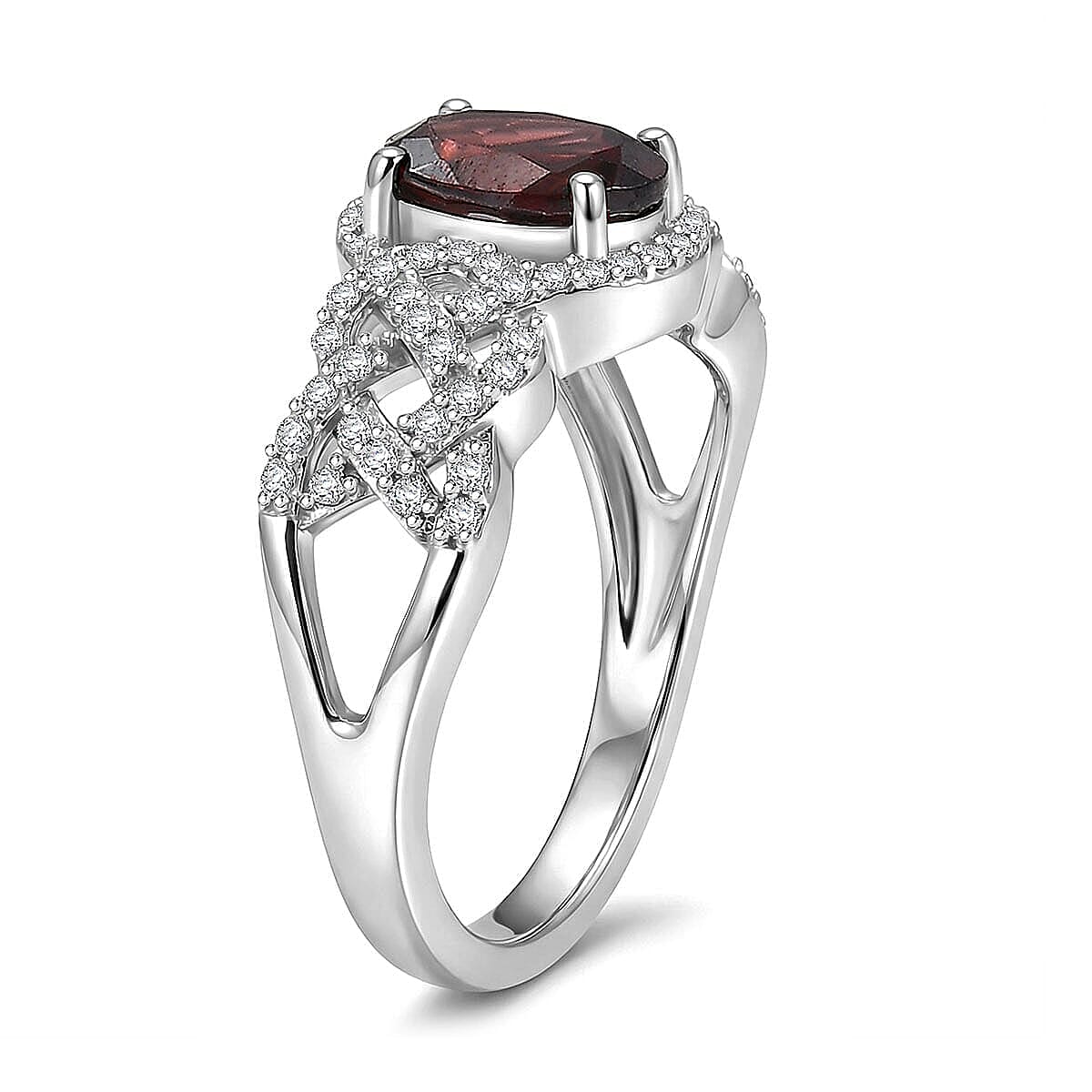 D'Joy Premium Red Zircon, Moissanite Ring in Rhodium Over Sterling Silver (Size 6.0) 2.50 ctw image number 3