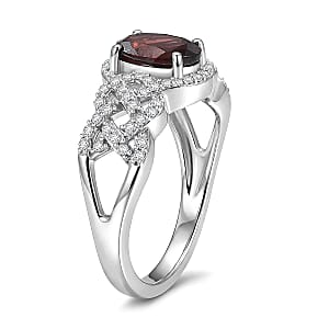 D'Joy Premium Red Zircon, Moissanite Ring in Rhodium Over Sterling Silver (Size 6.0) 2.50 ctw