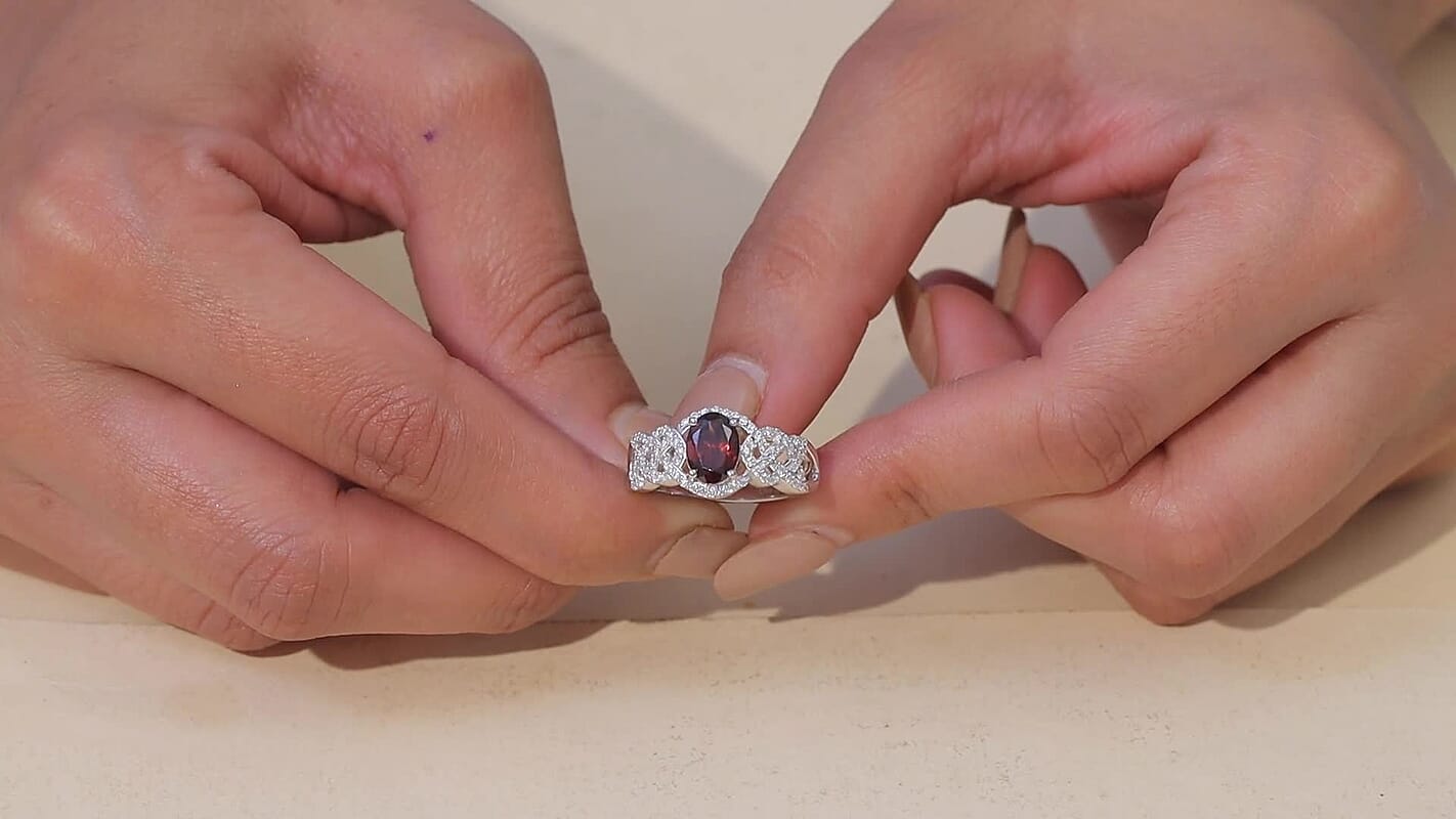 D'Joy Premium Red Zircon, Moissanite Ring in Rhodium Over Sterling Silver (Size 10.0) 2.50 ctw