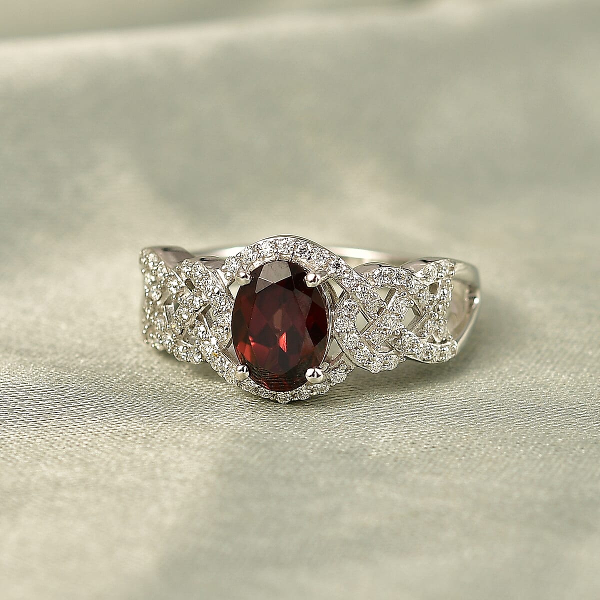 D'Joy Premium Red Zircon and Moissanite 2.50 ctw Ring in Rhodium Over Sterling Silver (Size 7.0) image number 1