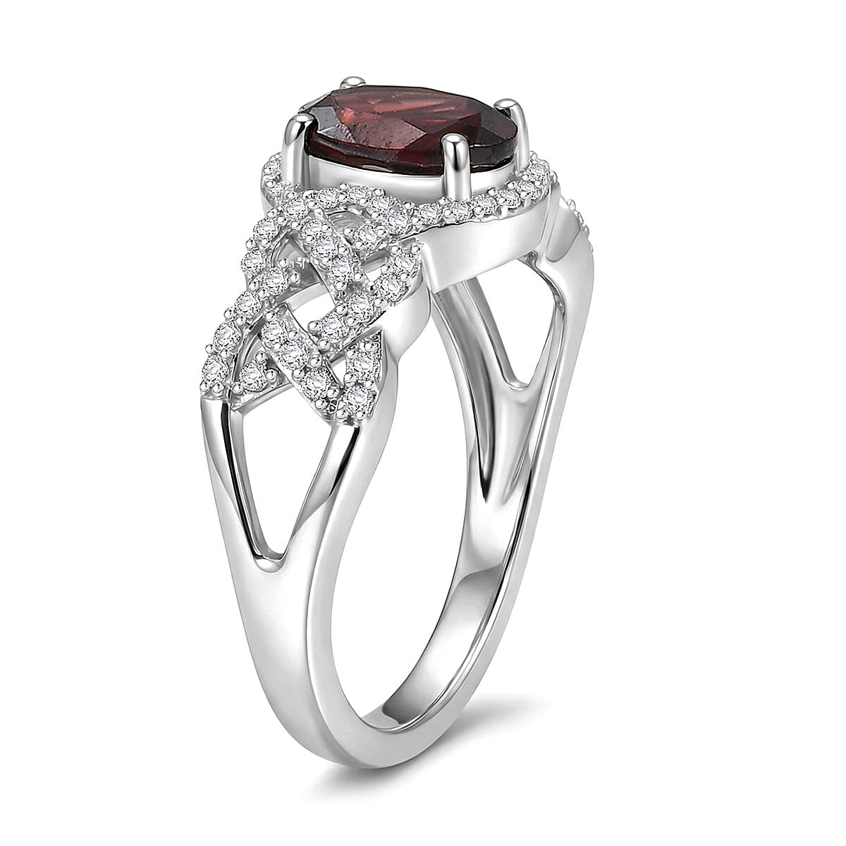 D'Joy Premium Red Zircon and Moissanite 2.50 ctw Ring in Rhodium Over Sterling Silver (Size 7.0) image number 3