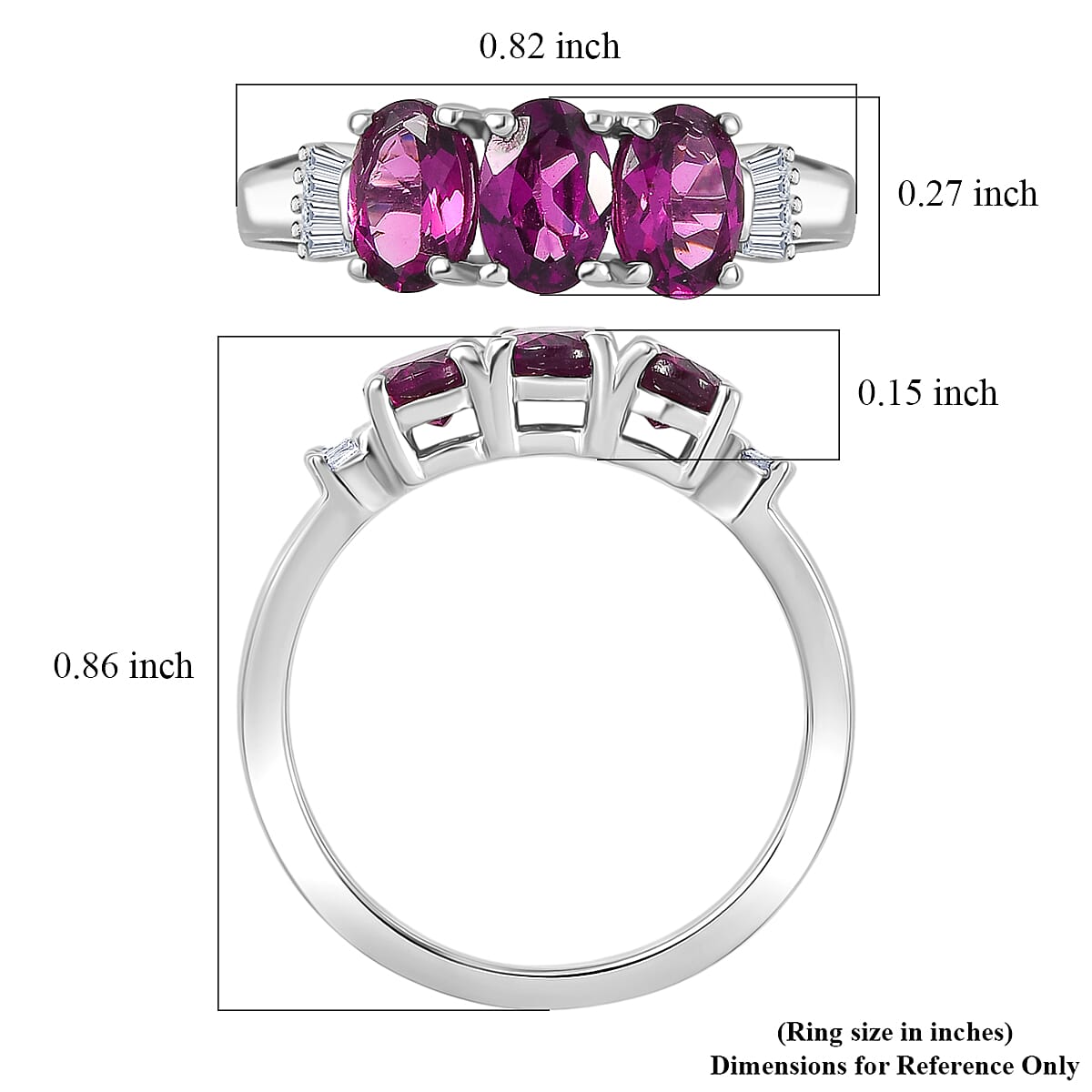 D'Joy AAA Radiant Ember Garnet and Diamond 1.80 ctw Ballerina Ring in Rhodium Over Sterling Silver 1.68 (Size 10.0) image number 5