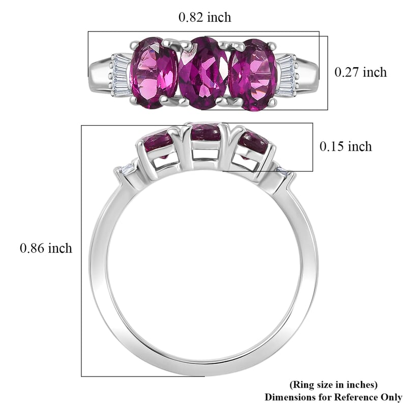 D'Joy AAA Radiant Ember Garnet and Diamond 1.80 ctw Ballerina Ring in Rhodium Over Sterling Silver 1.68 (Size 10.0)