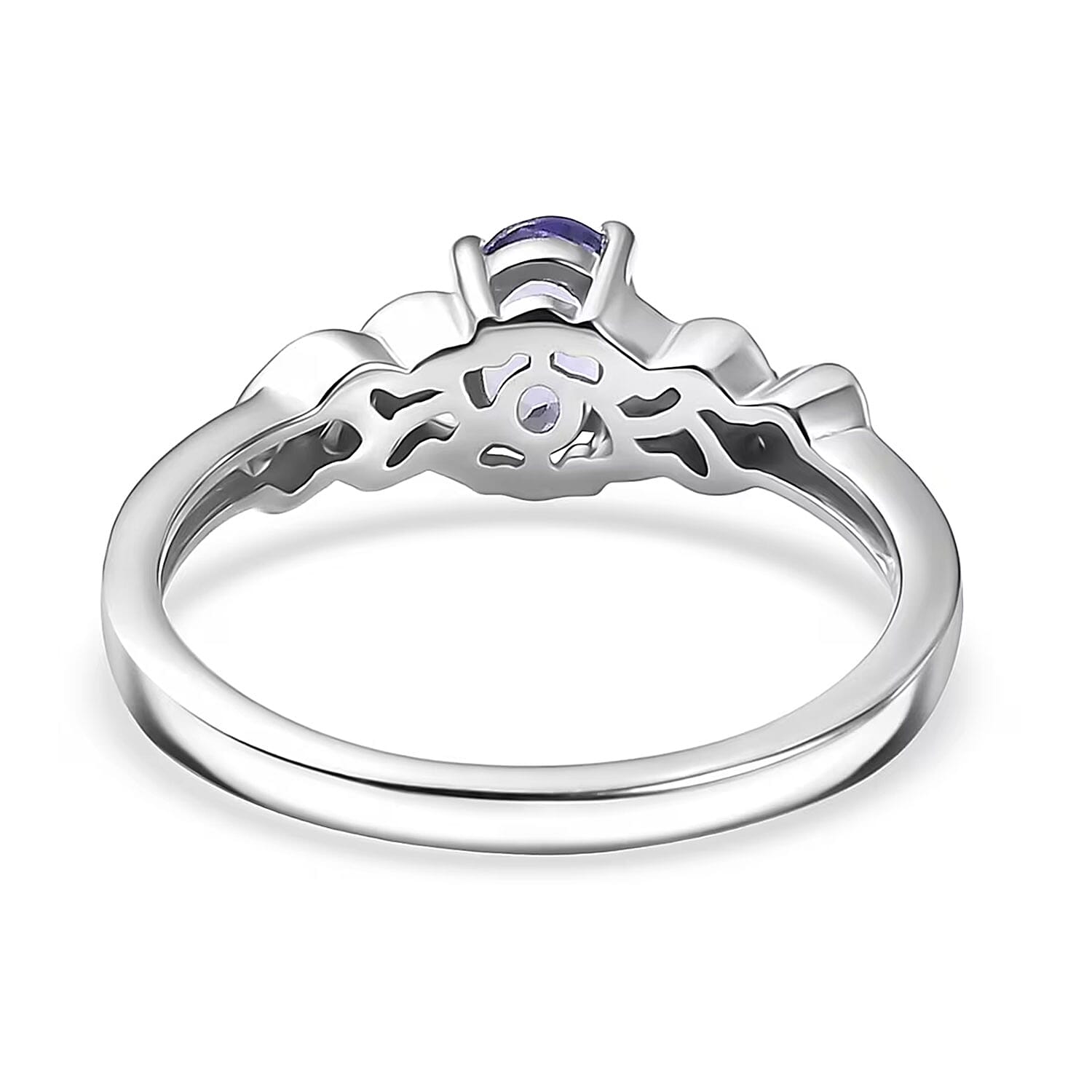 D'Joy Tanzanite and Moissanite 0.70 ctw Eternal Twist Ring in Rhodium Over Sterling Silver (Size 10.0)