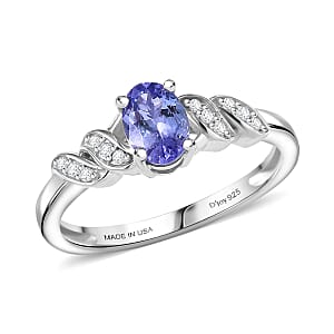 D'Joy Tanzanite and Moissanite 0.70 ctw Eternal Twist Ring in Rhodium Over Sterling Silver (Size 5.0)