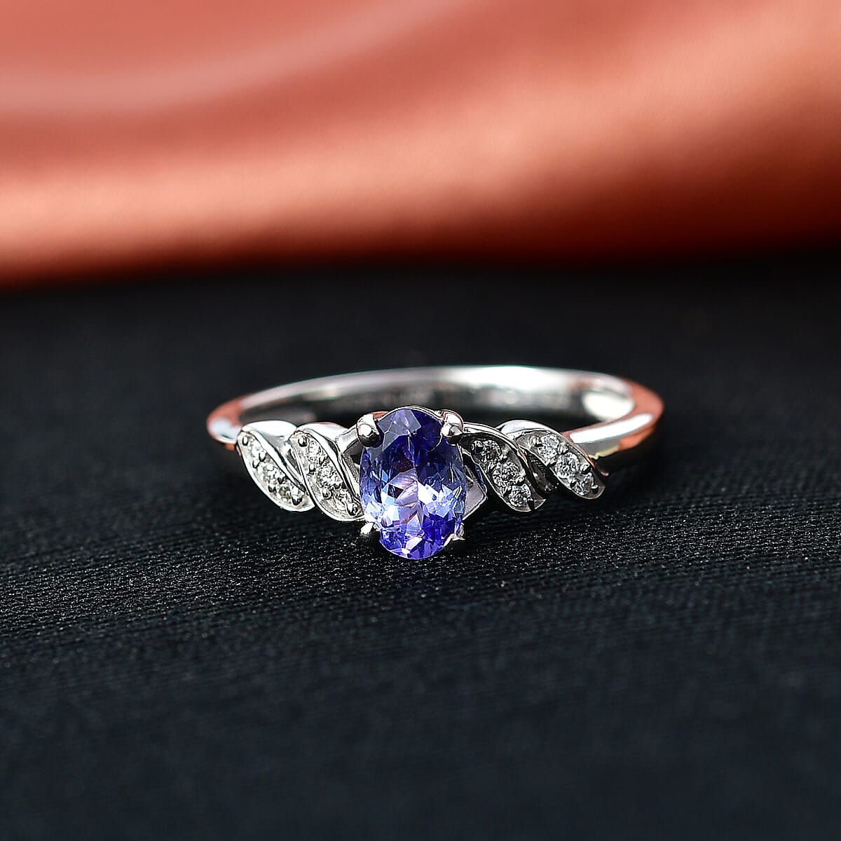 D'Joy Tanzanite and Moissanite 0.70 ctw Eternal Twist Ring in Rhodium Over Sterling Silver (Size 5.0) image number 1