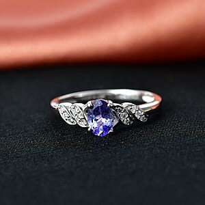 D'Joy Tanzanite and Moissanite 0.70 ctw Eternal Twist Ring in Rhodium Over Sterling Silver (Size 5.0)