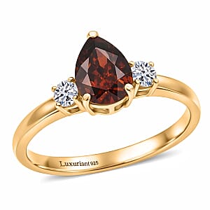 Premium Red Zircon and Luxuriant Lab Grown Diamond G-H SI 2.15 ctw Ring in 18K Vermeil Yellow Gold Over Sterling Silver (Size 7.0)