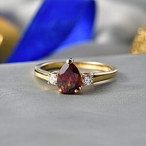 Premium Red Zircon and Luxuriant Lab Grown Diamond G-H SI 2.15 ctw Ring in 18K Vermeil Yellow Gold Over Sterling Silver (Size 7.0)