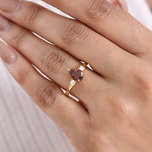 Premium Red Zircon and Luxuriant Lab Grown Diamond G-H SI 2.15 ctw Ring in 18K Vermeil Yellow Gold Over Sterling Silver (Size 7.0)