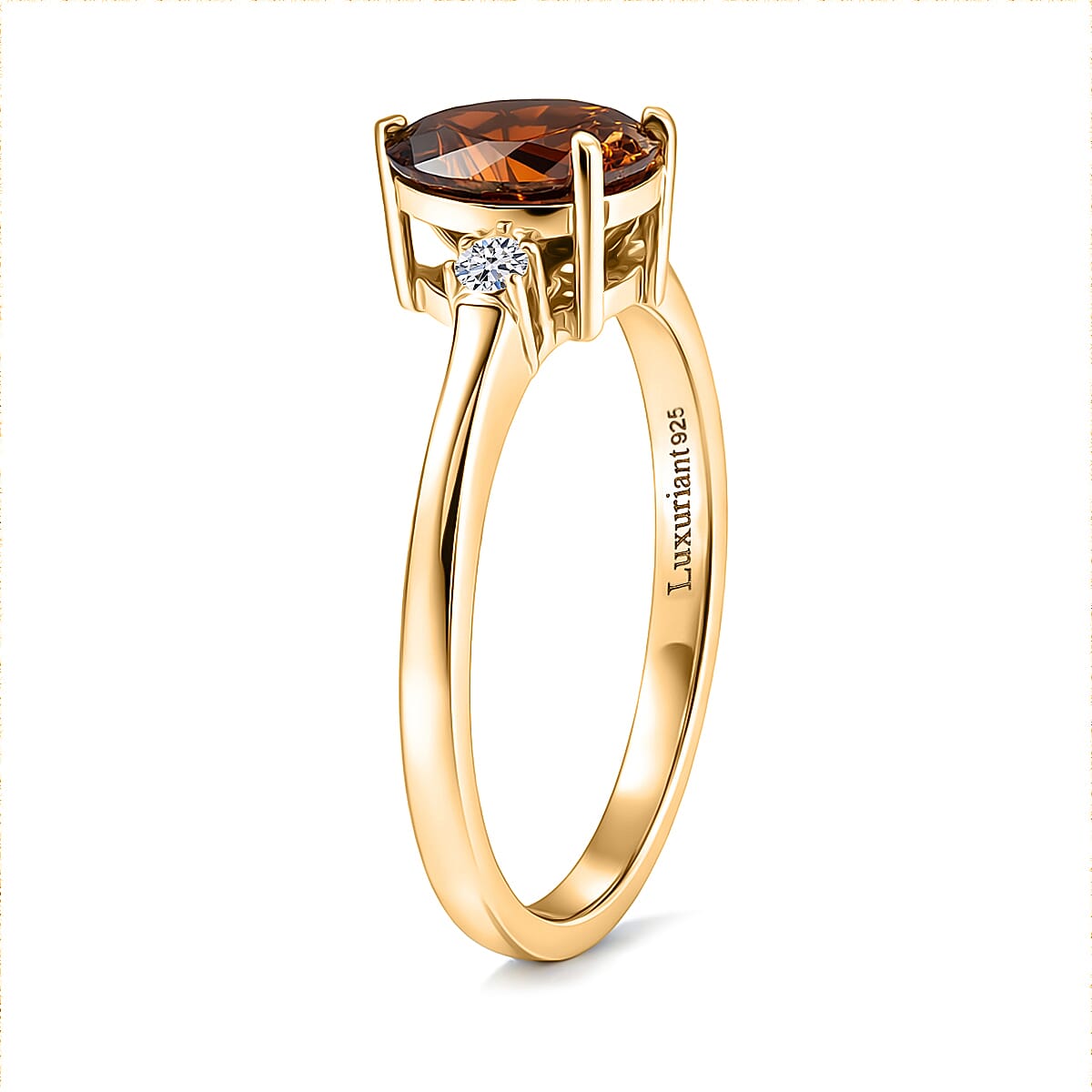 Premium Red Zircon and Luxuriant Lab Grown Diamond G-H SI 2.15 ctw Ring in 18K Vermeil Yellow Gold Over Sterling Silver (Size 7.0) image number 3