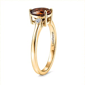 Premium Red Zircon and Luxuriant Lab Grown Diamond G-H SI 2.15 ctw Ring in 18K Vermeil Yellow Gold Over Sterling Silver (Size 7.0)