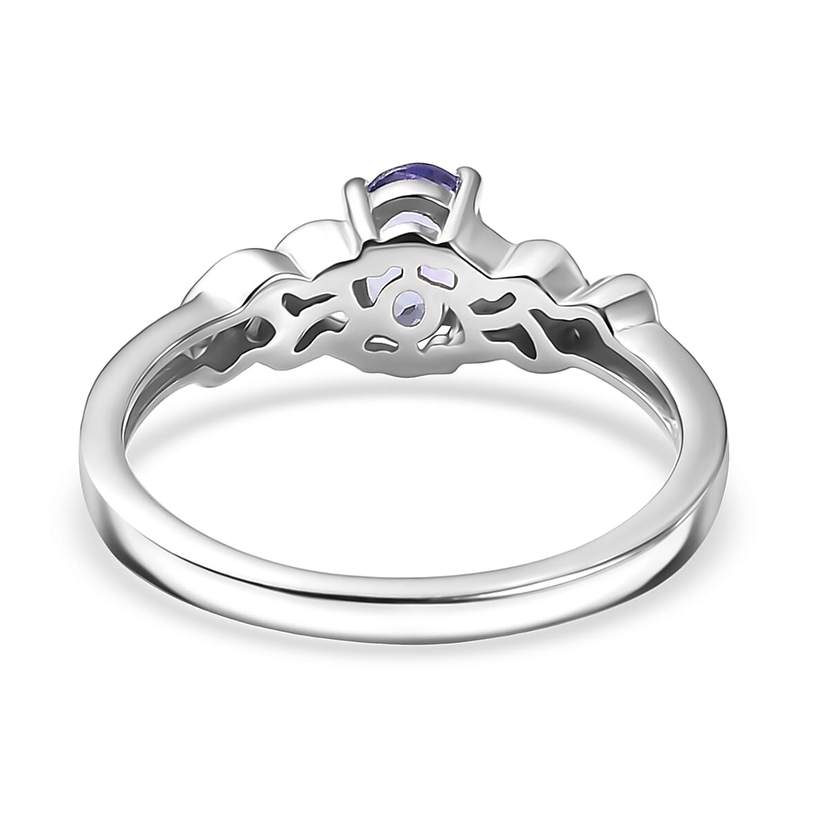 D'Joy Tanzanite and Moissanite 0.70 ctw Eternal Twist Ring in Rhodium Over Sterling Silver (Size 7.0) image number 4