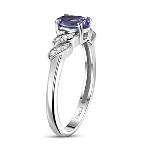 D'Joy Tanzanite and Moissanite 0.70 ctw Eternal Twist Ring in Rhodium Over Sterling Silver (Size 9.0)