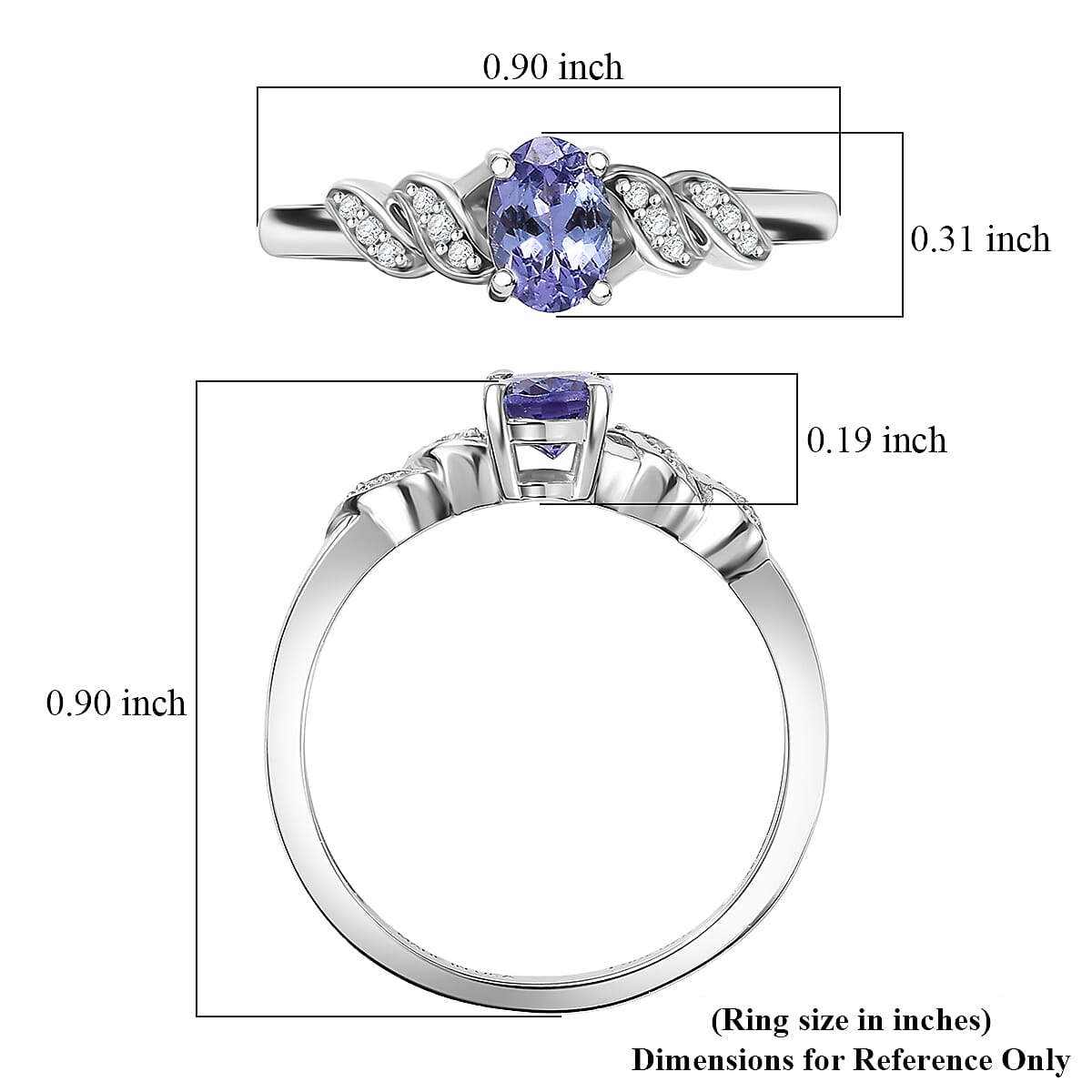 D'Joy Tanzanite and Moissanite 0.70 ctw Eternal Twist Ring in Rhodium Over Sterling Silver (Size 9.0) image number 5