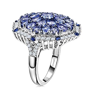 D'Joy Tanzanite and Multi Gemstone 4.50 ctw Geometrical Arab Art Ring in Rhodium Over Sterling Silver (Size 5.0)