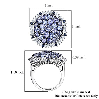 D'Joy Tanzanite and Multi Gemstone 4.50 ctw Geometrical Arab Art Ring in Rhodium Over Sterling Silver (Size 5.0)