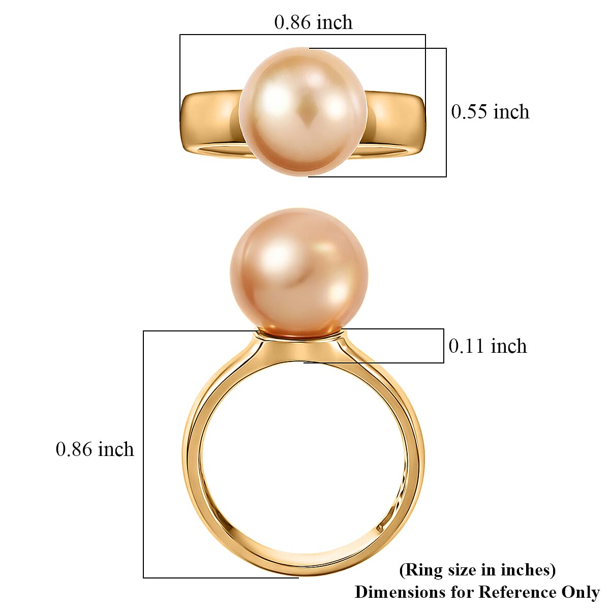 D'Joy South Sea Golden Cultured Pearl Solitaire Ring in 18K Vermeil Yellow Gold Over Sterling Silver (Size 10.0) image number 5