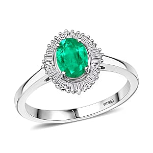 Rhapsody AAAA Kagem Zambian Emerald and Diamond E-F VS Ring in 950 Platinum (Size 10.0) 1.00 ctw