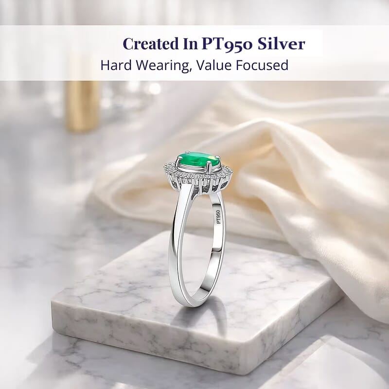 Rhapsody AAAA Kagem Zambian Emerald and E-F VS Diamond 1.00 ctw Ring in 950 Platinum (Size 10.0) 6.4 Grams