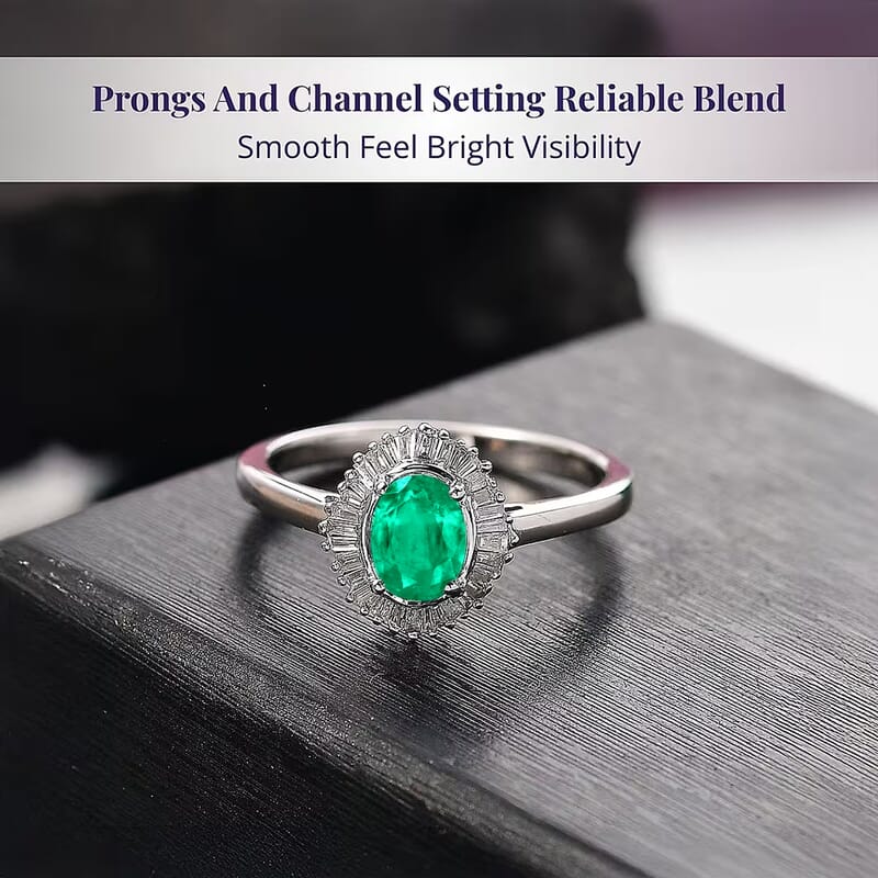 Rhapsody AAAA Kagem Zambian Emerald and E-F VS Diamond 1.00 ctw Ring in 950 Platinum (Size 10.0) 6.4 Grams