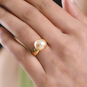 D'Joy South Sea Golden Cultured Pearl Solitaire Ring in 18K Vermeil Yellow Gold Over Sterling Silver (Size 7.0)