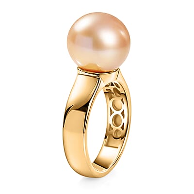 D'Joy South Sea Golden Cultured Pearl Solitaire Ring in 18K Vermeil Yellow Gold Over Sterling Silver (Size 7.0)