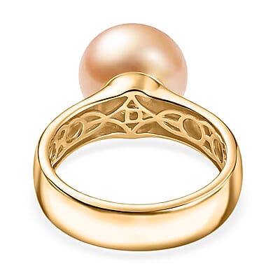 D'Joy South Sea Golden Cultured Pearl Solitaire Ring in 18K Vermeil Yellow Gold Over Sterling Silver (Size 7.0)