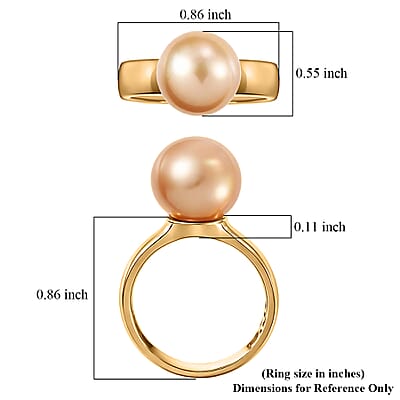 D'Joy South Sea Golden Cultured Pearl Solitaire Ring in 18K Vermeil Yellow Gold Over Sterling Silver (Size 7.0)