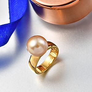 D'Joy South Sea Golden Cultured Pearl Solitaire Ring in 18K Vermeil Yellow Gold Over Sterling Silver (Size 8.0)