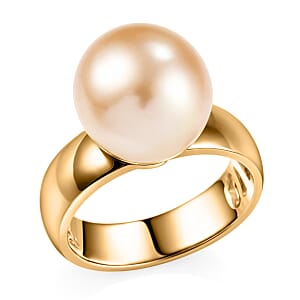 D'Joy South Sea Golden Cultured Pearl Solitaire Ring in 18K Vermeil Yellow Gold Over Sterling Silver (Size 9.0)