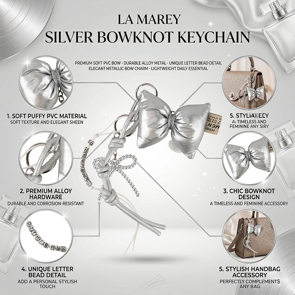 La Marey Sliver Bowknot Keychain image number 2