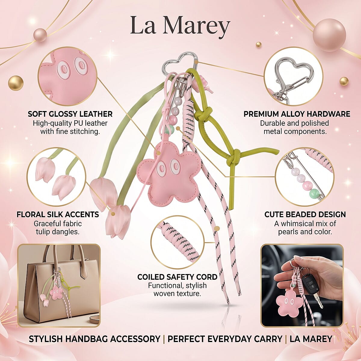 La Marey Pink Flower Keychain image number 2