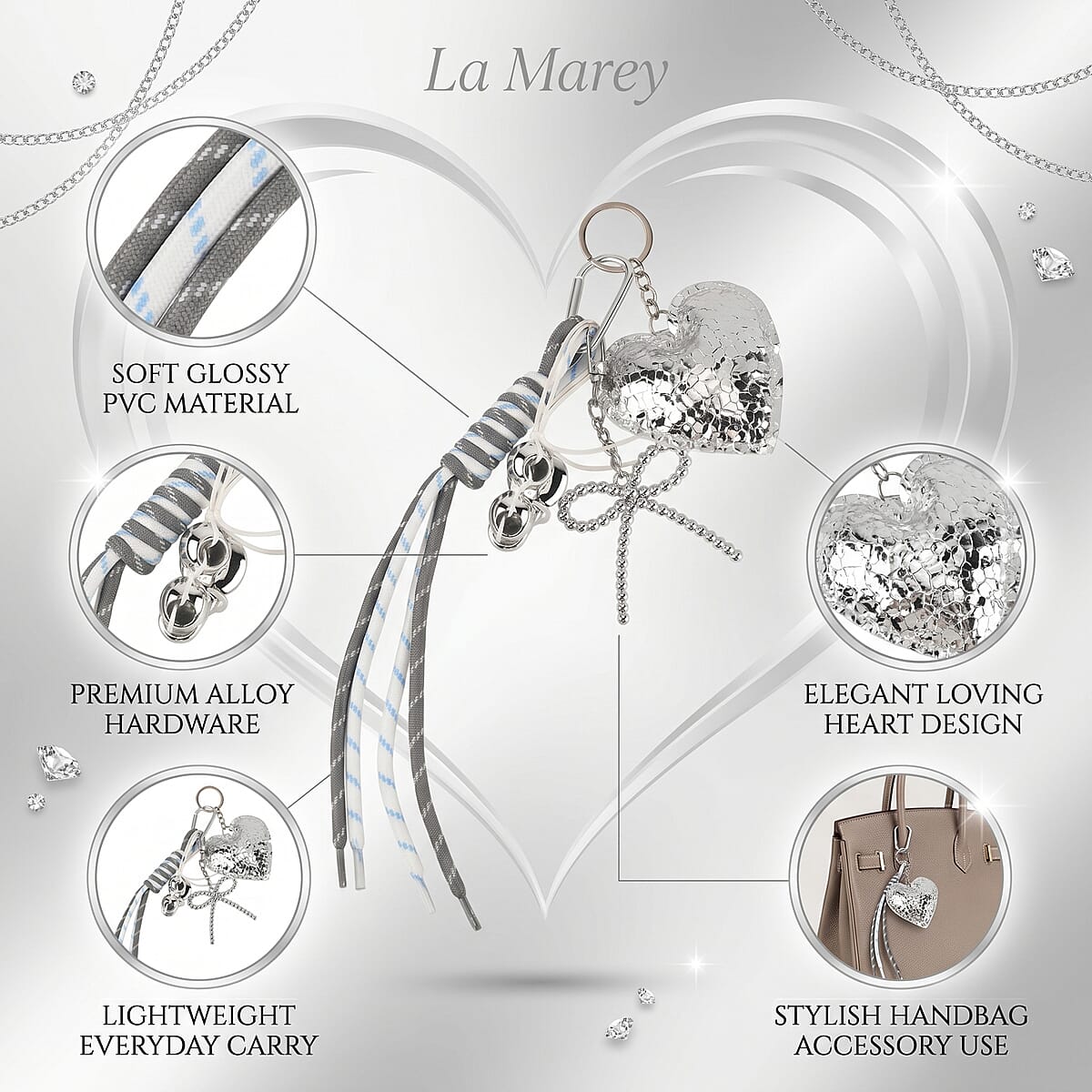 La Marey Sliver Loving Heart Keychain image number 2
