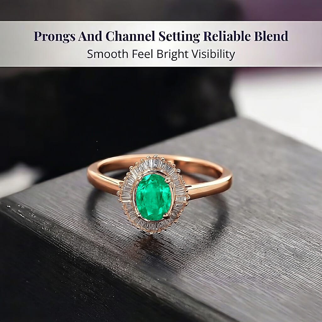 Rhapsody AAAA Kagem Zambian Emerald and E-F VS Diamond 1.00 ctw Ring in 18K Rose Gold (Size 10.0) 5.75 Grams