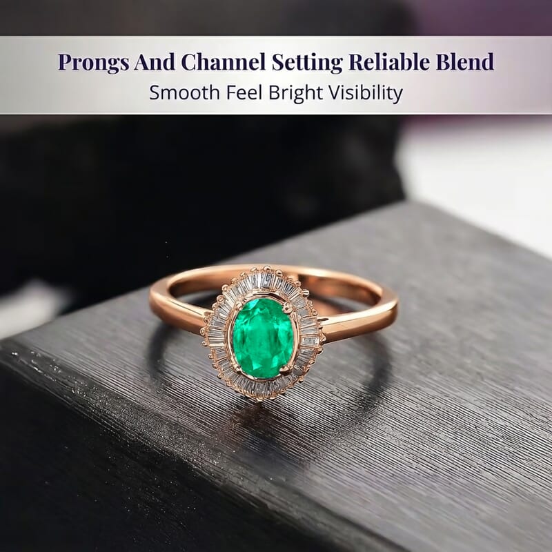 Rhapsody AAAA Kagem Zambian Emerald and E-F VS Diamond 1.00 ctw Ring in 18K Rose Gold (Size 10.0) 5.75 Grams